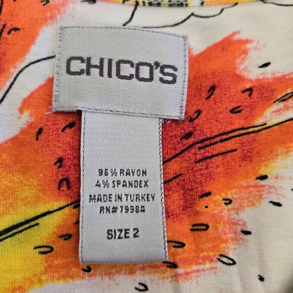 Chicos Size 2 Womens Large Watercolor Floral V-Neck 3/4 Sleeve Tshirt - Picture 8 of 9